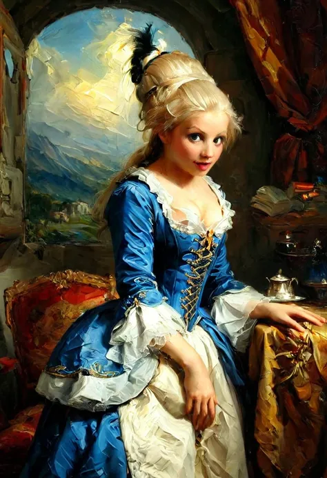 A woman in a fantasy world, in the style of 18th-century painting