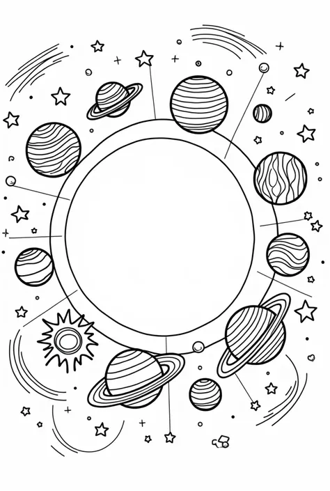 Coloring page planets orbiting the sun black and white 