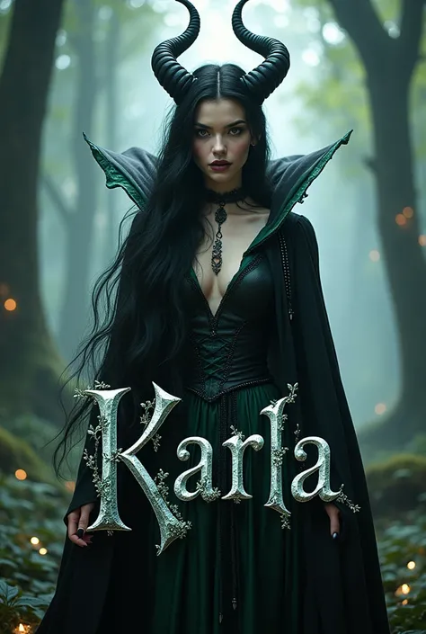 Create an art containing the word Karla with details of the character of Maleficent on the drawing