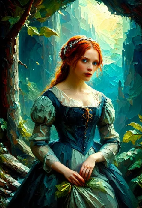 a woman in a fantasy world, in the style of 19th-century painting