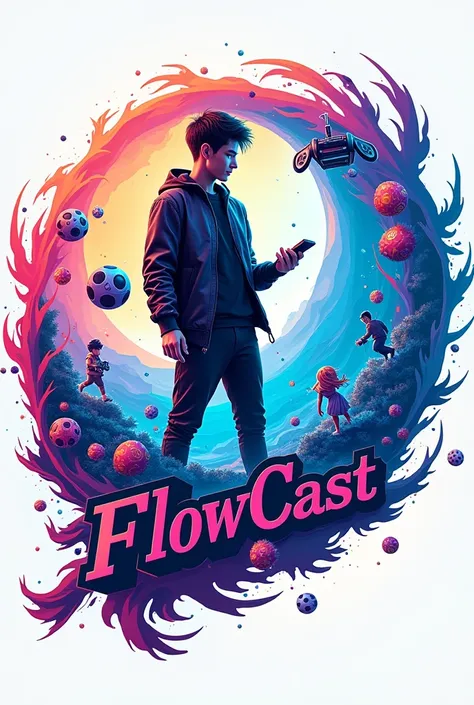 logo, FlowCast, streaming, movies, series, animes, sports games 