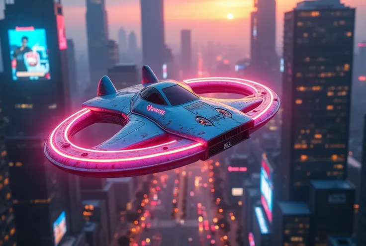 Spinner, It flies over the city with its gaudy neon lights, Blade Runner, 