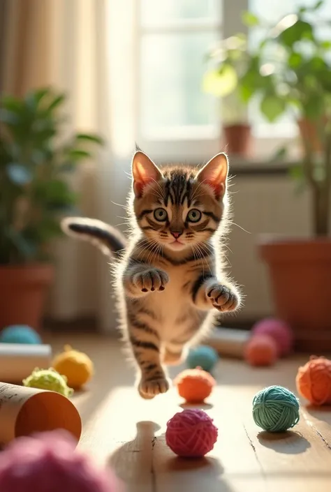 Image of a kitten doing something fun and that generates tenderness in people