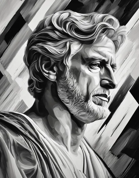 beautiful line art， (close to the portrait of david's head） , line art, black and white painting, abstrato,  hiper hd, masterpie...