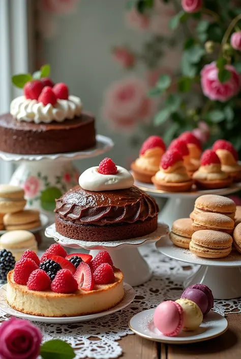 Generate an image filled with real cakes and snacks, fill it with small images but quite a few 

