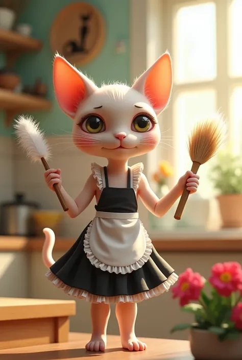 Cute naked cat maid