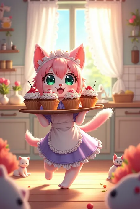 Cute naked anime cat maid girl