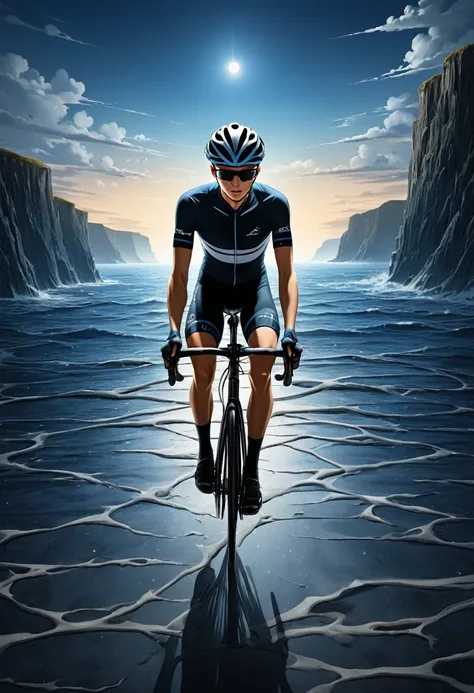 
                     ( Correct and perfect anatomy ) A stylish boy wearing a hat rides a bicycle (close up)  (Well-fitting cycling clothing),(Gloves)  on a beautiful coastline. Cycling, high dynamic, wind, speed lines, exquisite, detailed, perfect.


    ...