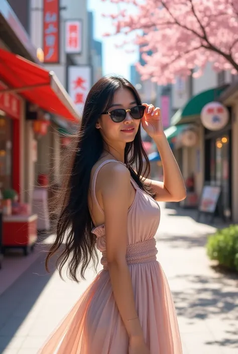 Busty Japanese woman walking around without a bra