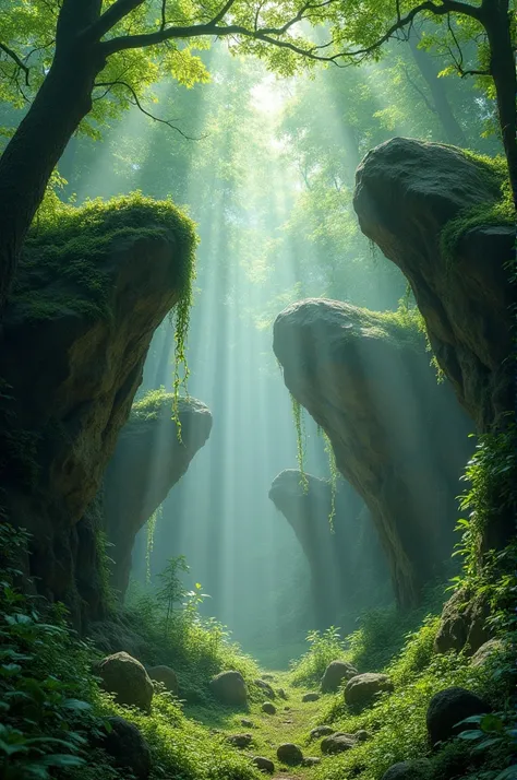 Rocks floating in a forest 