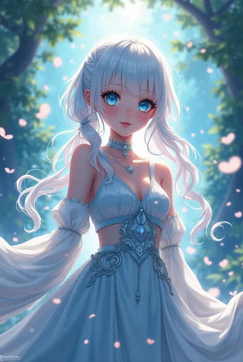 Anime styled girl with white crystal hair