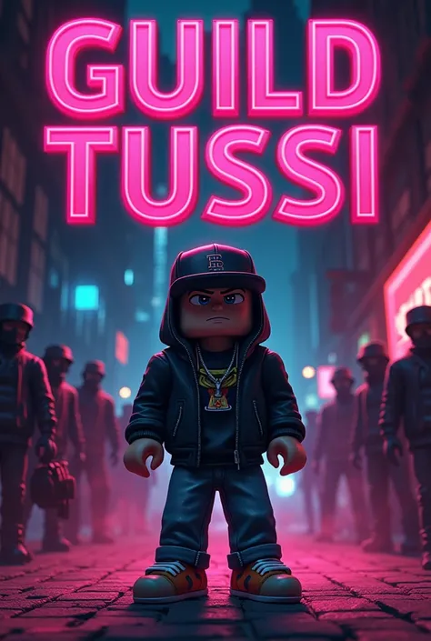 ue the poster is bigger. and that it says GUILD TUSSI. Mafia environment and pink dust.. with a minecraft steve with street flow.