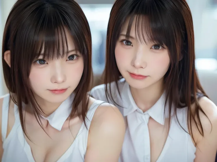 (clone girls raw photo art), (Highest quality, Ultra-high resolution, Realistic, 8k), (Real photograph), (日本人Office Girls, 18-year-old, Super Beauty, Beautiful Face, cute), (smile), (Beautiful skin of Japanese girls), (Black Hair, Semi-long hair), (White s...