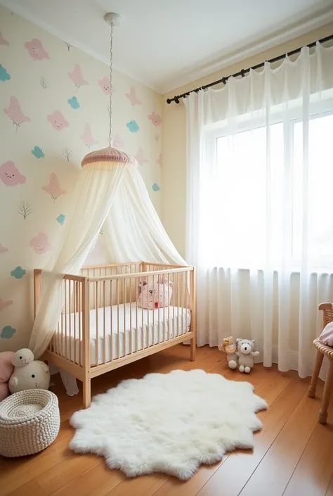 a baby room with bleach wallpaper
