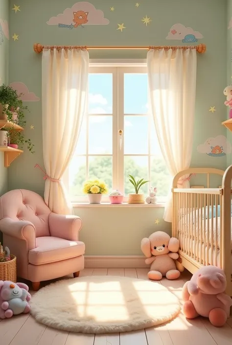 a baby room with anime themed wallpaper