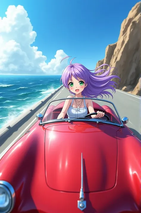 A anime girl in a car