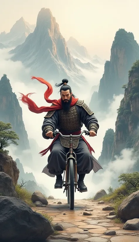 Chinese Ink Painting，Ink Art，Guan Yu, rode a bicycle to the meeting，Over the mountains，Majestic，Excellent work