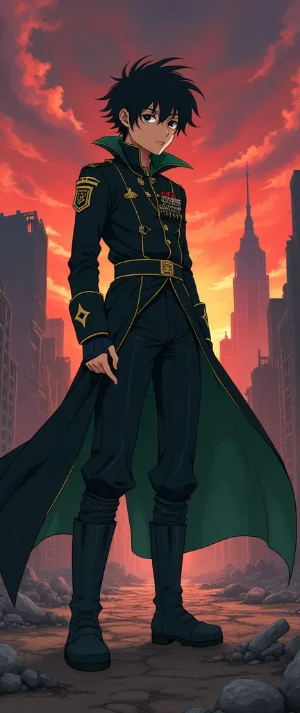 1 boy, teenager, black and green military clothing, character Yuichiro Hyakuya from the anime Owari No Seraph