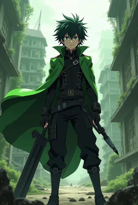 1 boy, teenager, black and green military clothing, character Yuichiro Hyakuya from the anime Owari No Seraph