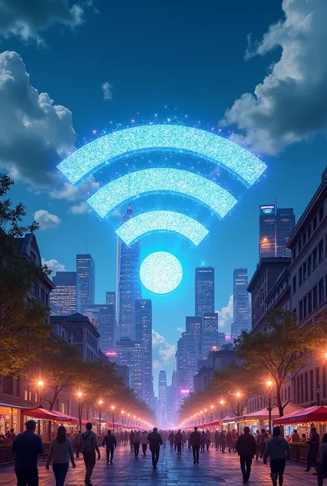 Image of a city with a high quality wi-fi symbol