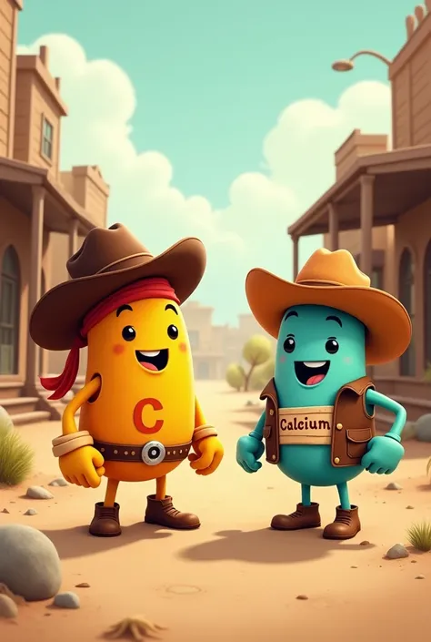 draw small cartoons that resemble the vitamins and minerals, on their costumes you can put that it is a vitamin or a mineral, They should dress up as old west robbers

