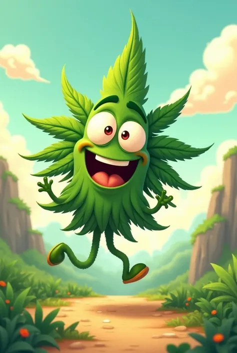 Animated cannabis plant in retro style, similar to Cuphead animations