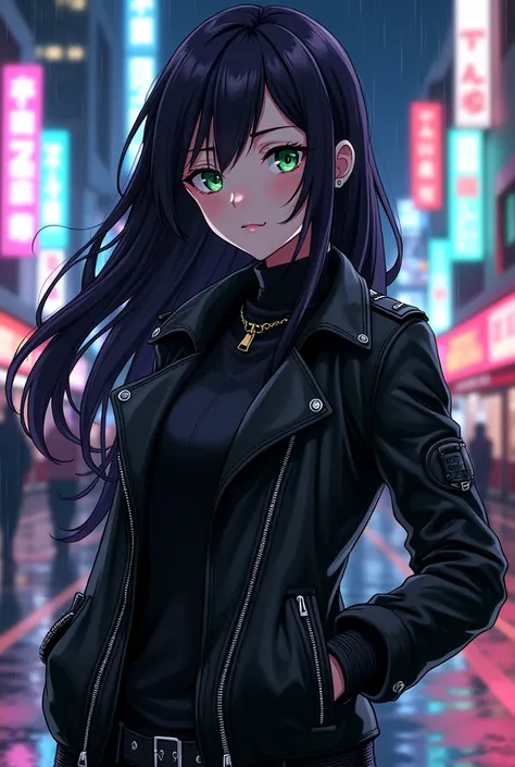 Anime girl Black Widow Cool  Frech Black Jacke Zip 