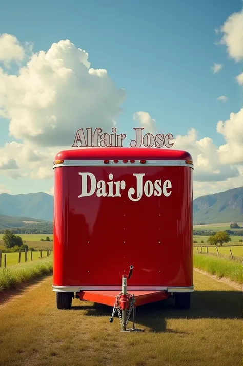 The names Alfair Jose and Dair Jose are on top of a red tractor trailer 
