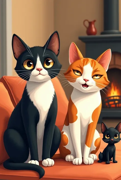 a frajola cat, a tri-color cat and a small black pinscher side by side