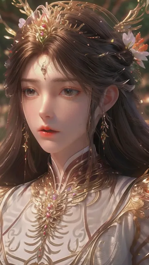 there is a woman，there is a flower in his hair, 3d animation realistic, ((beautiful fantasy queen)), the animations are rich in ...