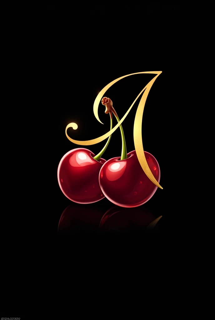 Create a golden cherry liqueur logo, with an A and a cherry. It should convey elegance and sophistication. O fundo deve ser preto. Deve ser em 2D a imagem 