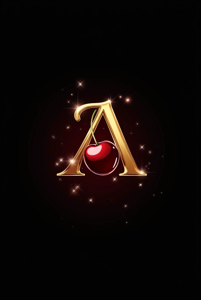 Create a golden cherry liqueur logo, with an A and a cherry. It should convey elegance and sophistication. O fundo deve ser preto. Deve ser em 2D a imagem 