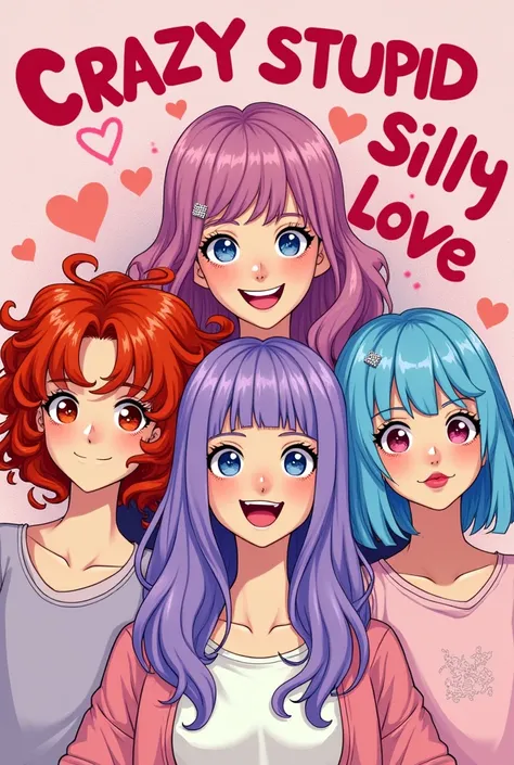 Cover art for a girl group called “Crazy Stupid Silly Love” with a baby pink background. 