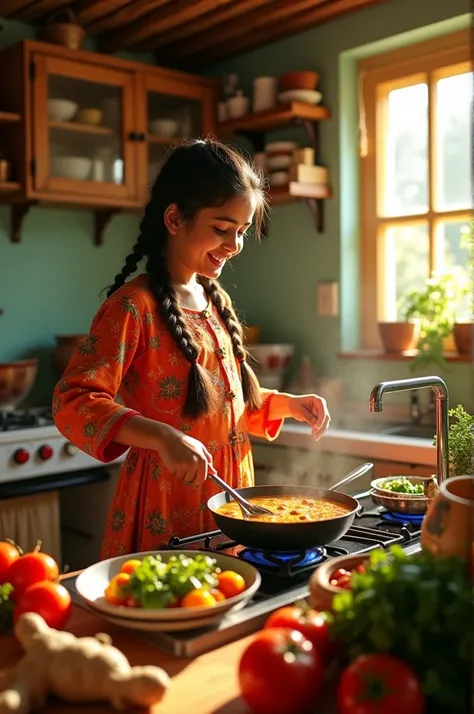 Indian girl cooking 