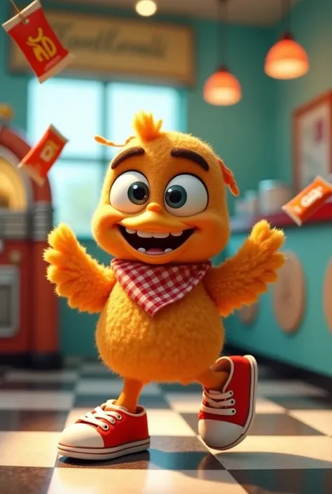 Retro chicken nugget character similar to the cuphead show characters 