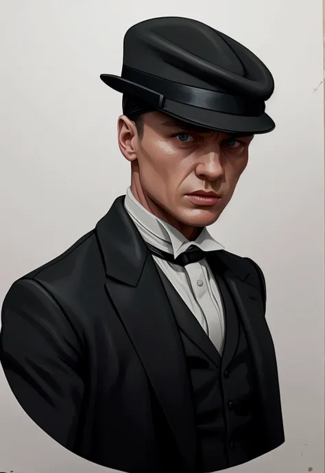 Sticker, determined and unyielding Tommy Shelby, vector drawing, on a transparent background, sharp angle