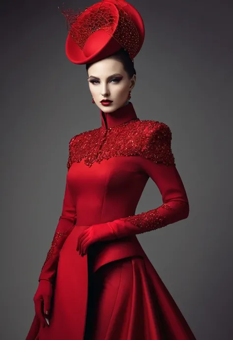 beautiful sexy woman, beautiful avant-garde style, full length , Beautiful red clothes ,  Accessories 