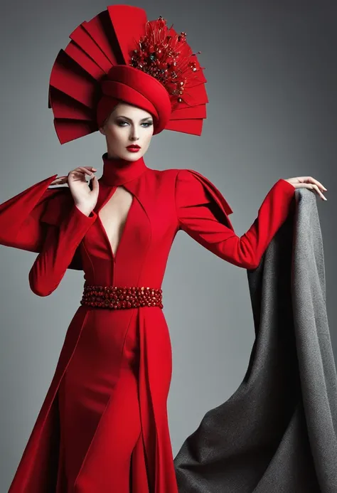 beautiful sexy woman, beautiful avant-garde style, full length , Beautiful red clothes ,  Accessories 