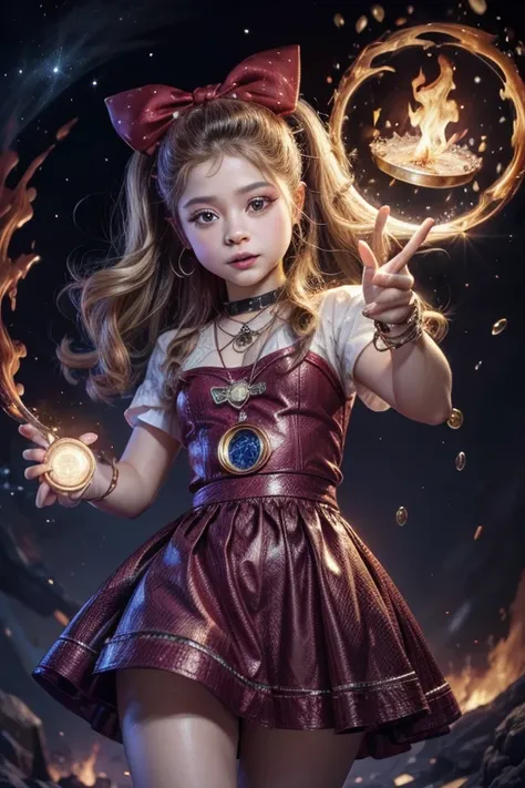 Karol Sevilla, Supreme Magic, teenager , Karol Sevilla, Ultrarealistic high quality image, enchanted magic ring, fire spell, image without background, png, stars