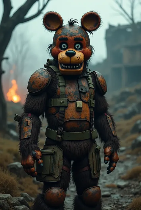 A post-apocalyptic soldier who uses parts of the Freddy animatronic from Five Nights at Freddys as camouflage 