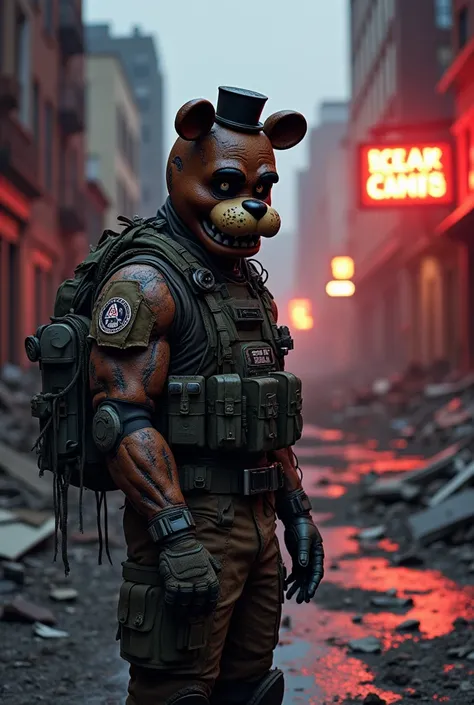 A post-apocalyptic soldier who uses parts of the destroyed and shredded Freddy animatronic from Five Nights at Freddys as camouflage. 