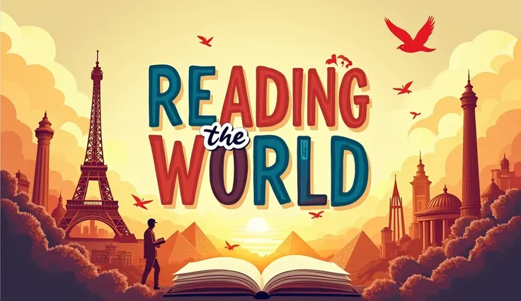 I want a banner for a YouTube channel called Reading the World", So make a banner for me highlighting the channel name in Portuguese and make it very illustrative and eye-catching.