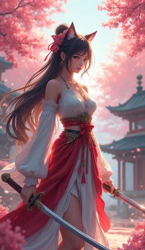 anime girl with cat tail and a sword in her hand, katana zero video game character, Ayaka Genshin Impact, Cushart Kenz, corona de cushart key art feminine, genshin impact zhongli, corona de cushart, genshin impact keqing, detailed art of onmyoji, ayaka gam...