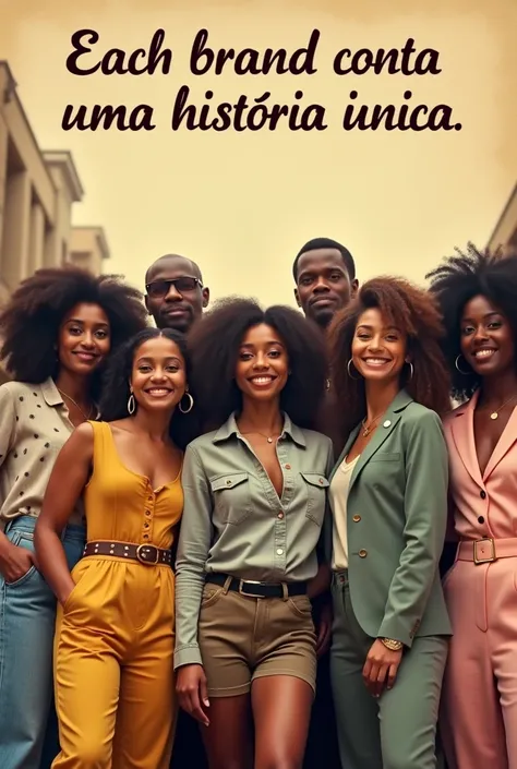 announcement: Beauty Lies in Respecting Yourself

Visual: An image with real and diverse people, all proudly displaying their unique brands. The image has a vintage filter to give a nostalgic and welcoming touch.

Text on Image: “Each brand conta uma histó...