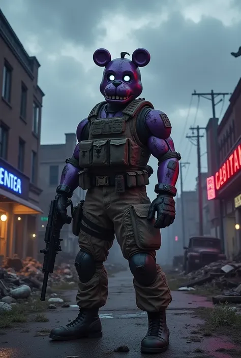 A post-apocalyptic soldier who uses parts of the destroyed and dismantled animatronic Bonnies shell from Five Nights at Freddys 2 as camouflage. (just the mask)