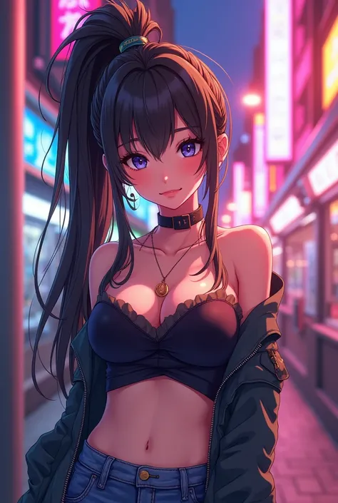 A female Gojo with her hair tied up and wearing casual clothes 


(anime, big breasts, somewhat flirty and sexy)