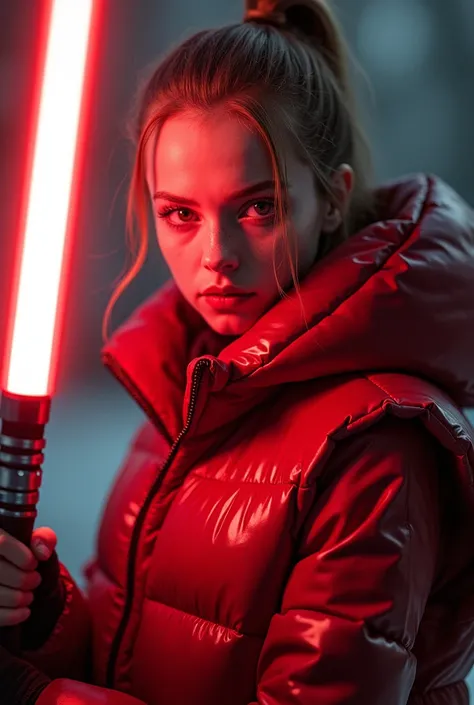  a slim ponytail 16 year old angry fire-eyed sith wielding her bright lightsaber, she is battling with her slim nemesis,beautiful detailed eyes,beautiful freckles,beautiful detailed lips,extremely detailed eyes and face,longeyelashes, wearing beautiful det...