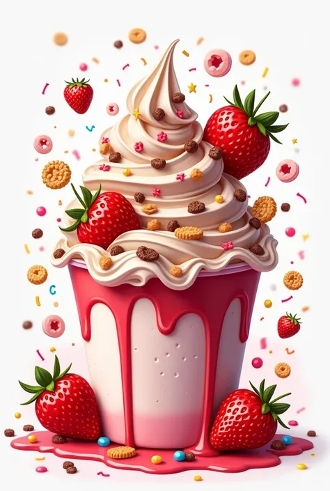 Logo for a strawberry and cream with toppings business, chocolate, cookies, rubber bands, cereals
something more eye-catching
