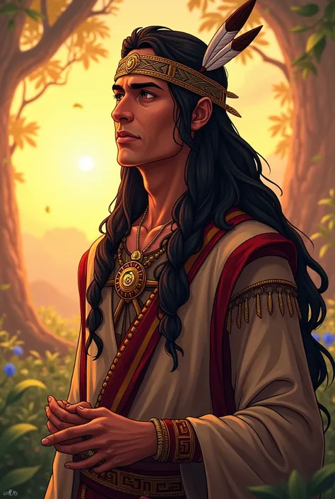 King, Black-ish brown-ish hair, quite tall, Loving and caring, a tiny bit Anime, is Native American with a lighter skin tone, wedding ring on one hand with a crown on head