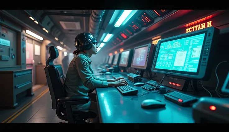 Create an image in 21:9 in futuristic style, portraying an urban communication environment, with extreme close-ups of technological devices and visual communication. A cena deve ser animada em stop-motion, evoking the evolution of communication through tec...